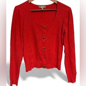 NWOT Marled Red Pullover cardigan with heart buttons size Medium